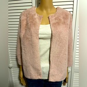 Beautiful LuLaRoe size M pink Stella Elegant faux fur 3/4 sleeve coat jacket NWT